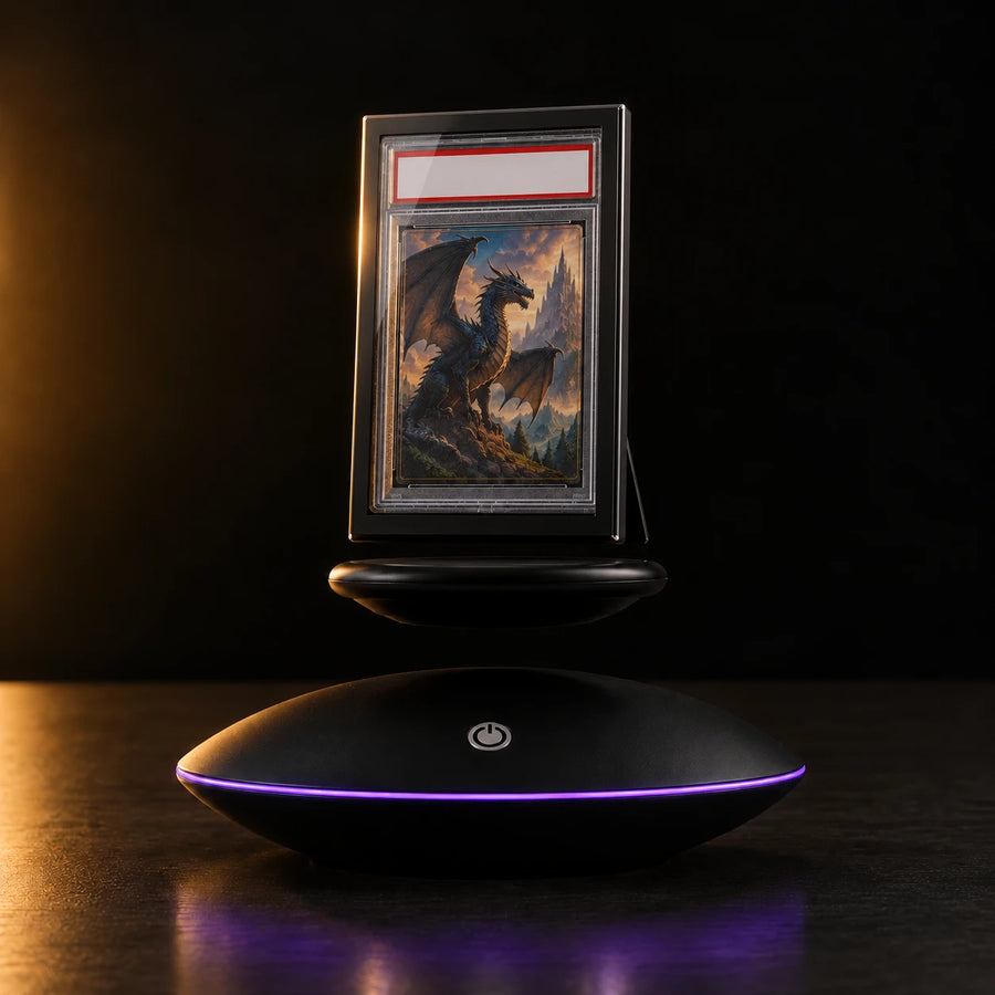 Aluminum Case Kit: graded card in a black aluminum frame floating above the base